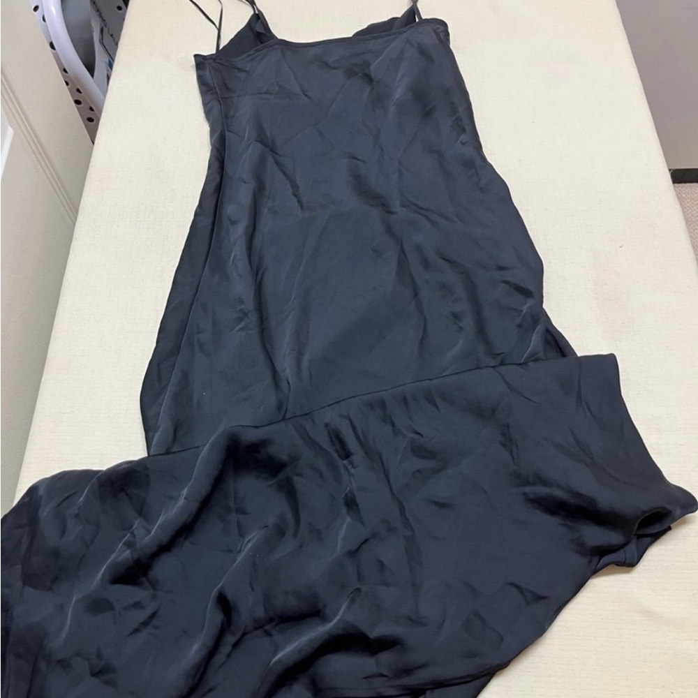 Zara XS black satin maxi slip dress with slit - Picture 6 of 12